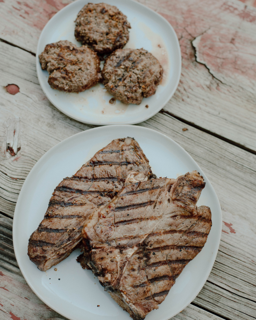 grilled T-bone steak and burgers from your farmer friend located in southern Wisconsin