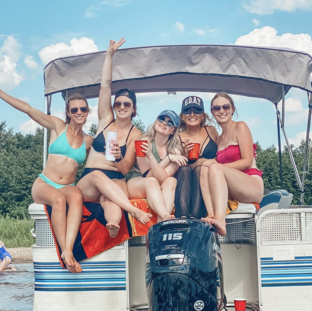 girls on pontoon Lake Wisconsin your farmer friends