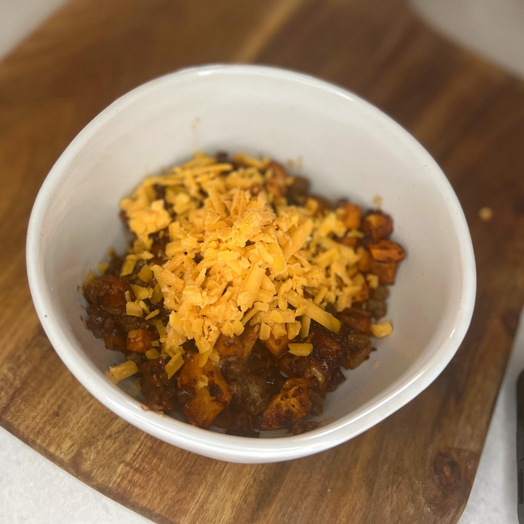 quick, easy and healthy meal prep with ground beef - BBQ Sweet Potato Skillet